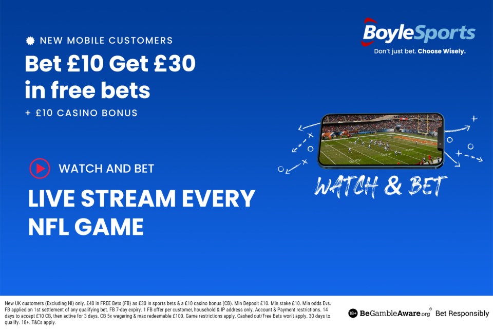 NFL betting offer: Get £30 in free bets and £10 casino bonus, plus live stream EVERY game at BoyleSports