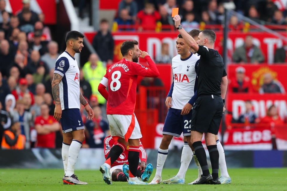 Premier League releases 25-word statement on controversial Bruno Fernandes red card during Man Utd thumping by Tottenham