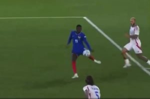 Watch France star Dembele somehow shoot BACKWARDS when clean through as fans say ‘should have got a yellow for that’