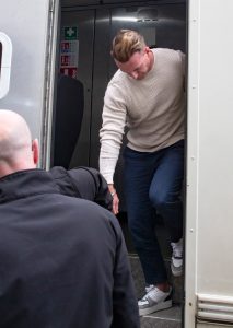 Moment Stuart Hogg steps out van in handcuffs after being arrested again over alleged stalking