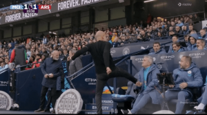  Furious Pep Guardiola lashes out and kicks chair with Man City stars fuming at Arsenal’s stunning equaliser