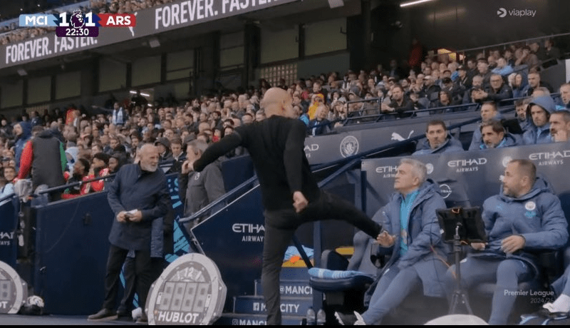  Furious Pep Guardiola lashes out and kicks chair with Man City stars fuming at Arsenal’s stunning equaliser