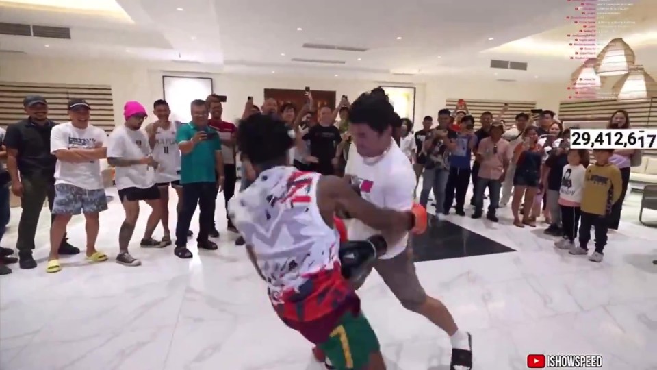 Manny Pacquiao ‘doing the work of the people’ after KNOCKING OUT IShowSpeed with brutal punch in boxing sparring