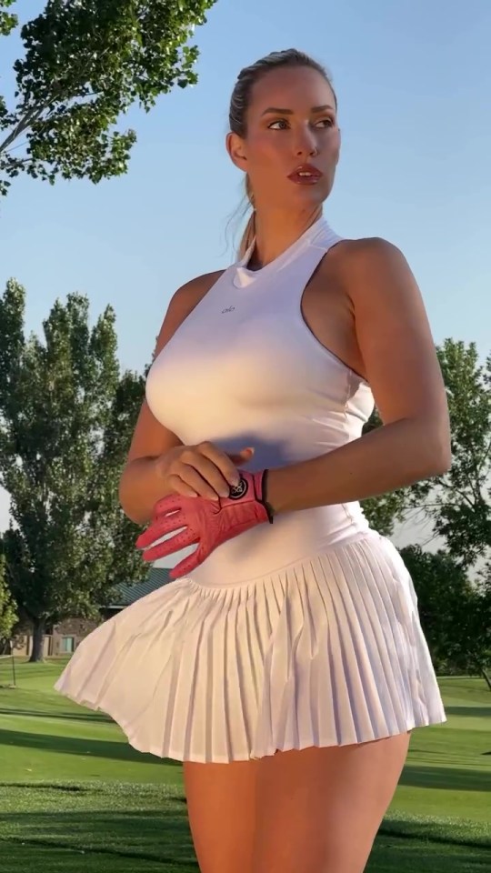 Paige Spiranac risks wardrobe malfunction as she films ‘greatest golf swing video of all time’