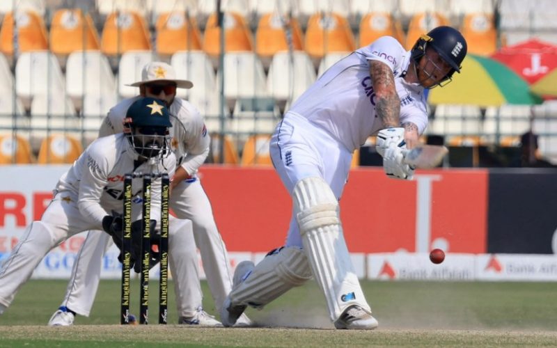 Watch Ben Stokes fall to ‘extraordinary dismissal’ after LOSING his bat as England are hammered by Pakistan