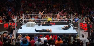 Watch moment WWE ring COLLAPSES leaving ‘bodies everywhere’ as commentators scream ‘what is there left to destroy now’