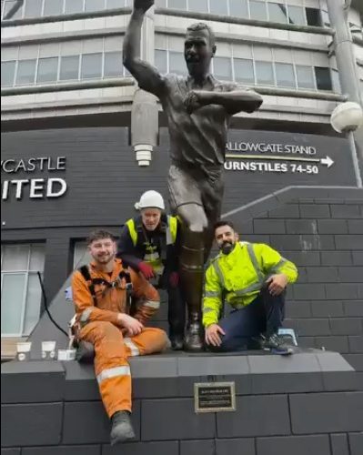 Newcastle workers take blowtorch to Alan Shearer’s statue as it’s given facelift