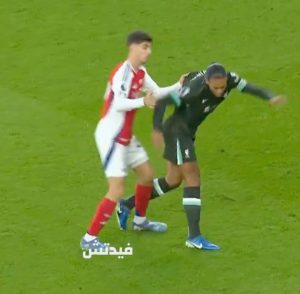 ‘He shouldn’t even be on the pitch’ fume Arsenal fans as Virgil van Dijk escapes red card minutes before equaliser