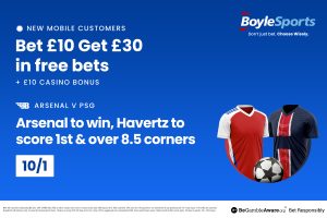 Arsenal vs PSG: Get £30 in free bets and £10 casino bonus with BoyleSports, plus 10/1 Kai Havertz boost