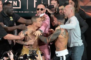 Watch Conor McGregor break up crazy brawl at Bare Knuckle Fighting Championship weigh-in before ‘hilarious’ reaction