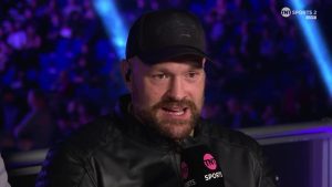 Laura Woods forced to apologise live on air after Tyson Fury sent X-rated message to Oleksandr Usyk on TNT Sports