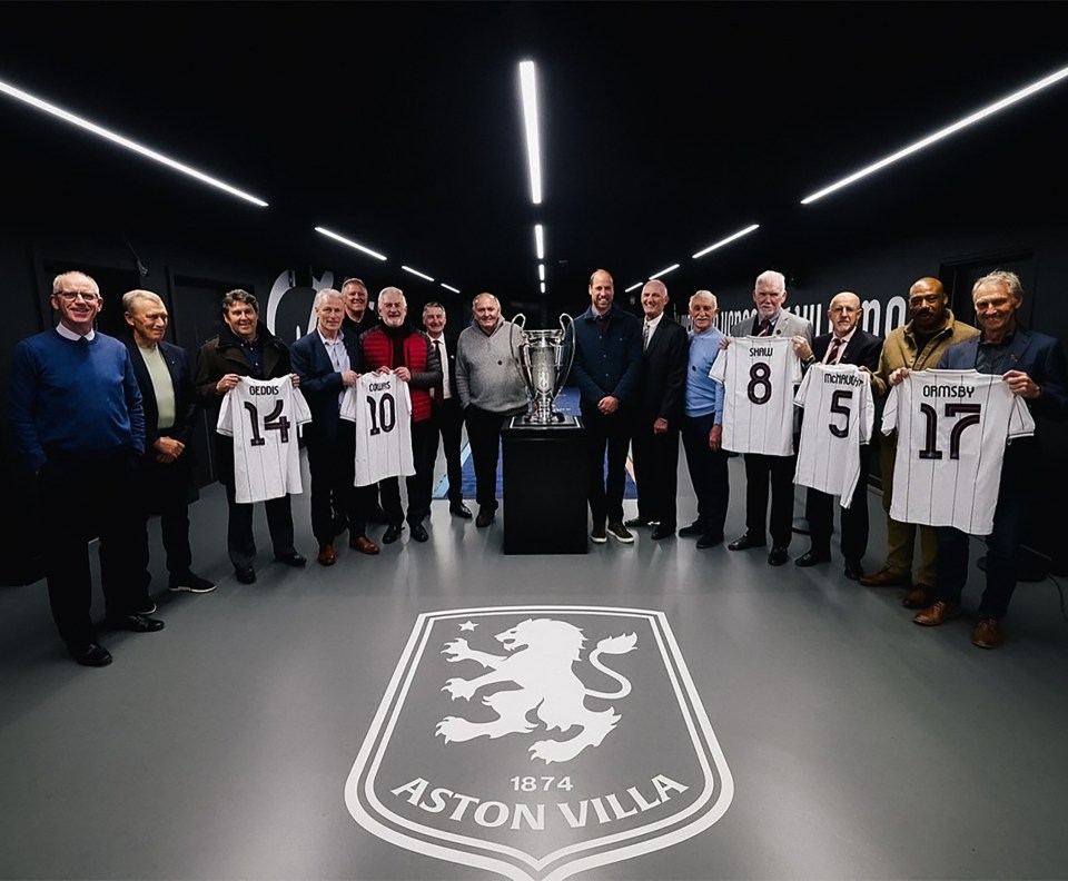 Beaming Prince William poses with Aston Villa & Bayern Munich legends as he cheers on his side in Champions League clash