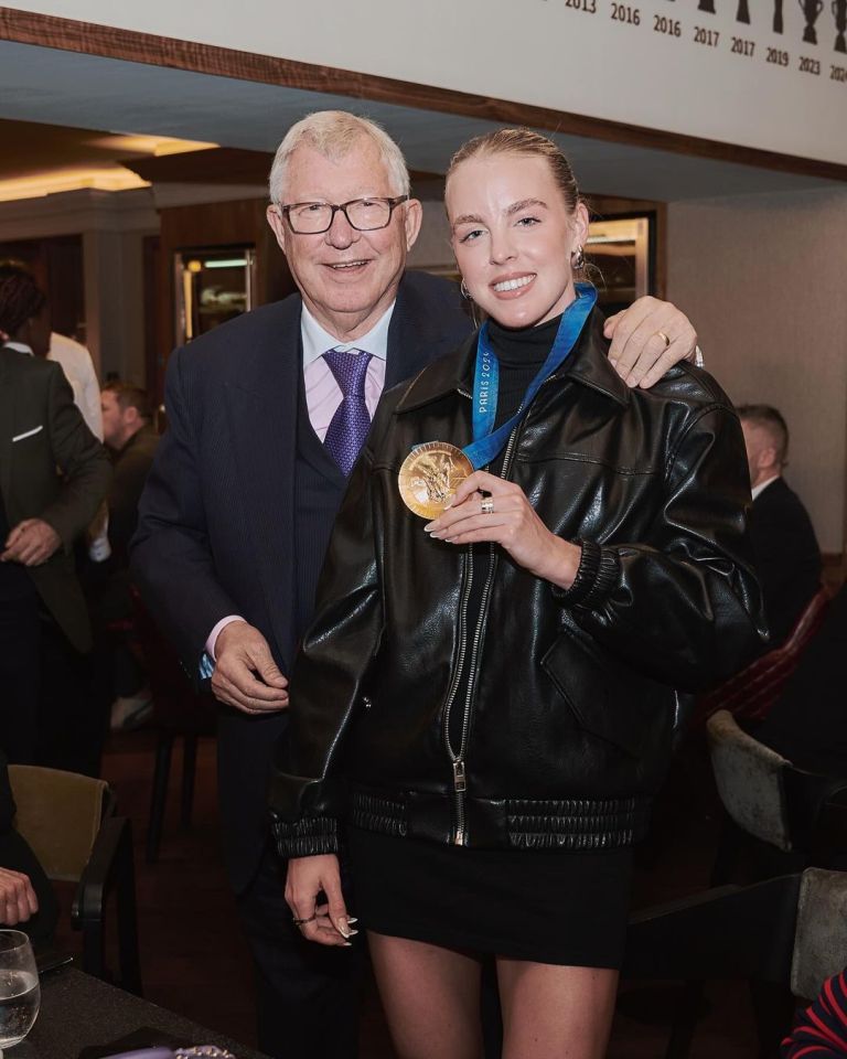 Sir Alex Ferguson, 82, looks in good spirits as Man Utd legend hugs Team GB gold medallist Keely Hodgkinson