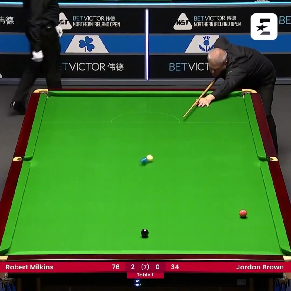 Bizarre moment snooker star pots crucial ball while sat in his chair but barely raises an eyebrow