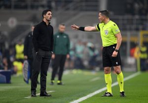 Mikel Arteta is booked after trying to pick up the ball while it’s still IN PLAY in bizarre scenes during Arsenal loss