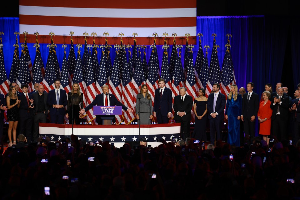 Donald Trump joined by sports chief worth 0million on stage after election win as fans joke ‘he’s so thirsty’