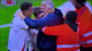 Fulham stars repeatedly slap pitch-invading fan on head in wild celebrations as he is dragged off by stewards