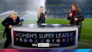 Awkward moment Sky Sports pundits drenched and forced to run for cover after sprinkler gaffe on live TV