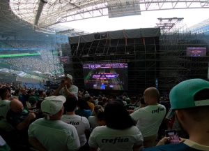 Entire stand in 44,000-capacity stadium unable to watch live match as giant screen blocks view of pitch