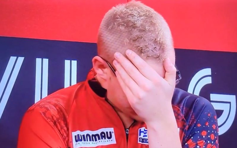 Heartbreaking moment darts wonderkid left in floods of tears after missing chance to follow in Luke Littler’s footsteps