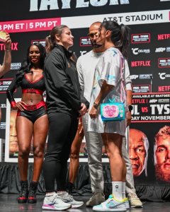 What is Amanda Serrano’s boxing record going into her rematch on the Jake Paul vs Mike Tyson undercard?