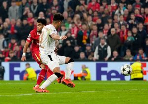 Watch Luis Diaz’s cheeky no-look goal as Liverpool star bags sublime hat-trick against Bayer Leverkusen