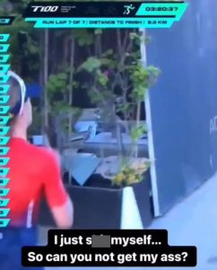 Moment Olympic triathlete Taylor Knibb tells camera ‘I just s*** myself… can you not get my ass’ live on TV mid-race