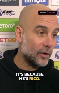 Beleaguered Man City boss Pep Guardiola involved in bizarre interview when discussing Rico Lewis red card