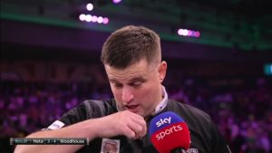 Luke Woodhouse chokes up live on Sky Sports after knocking close friend out of World Darts Championships