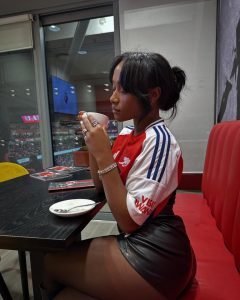 Bukayo Saka’s Wag Tolami Benson stuns in short leather hotpants as she watches Arsenal beat Man Utd