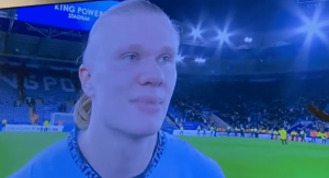 Erling Haaland swears in live TV interview after Man City win as Sky Sports reporter laughs nervously