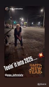 Golf legend John Daly, 58, crunches drive across street with cigarette in mouth during wild New Year’s Eve celebrations